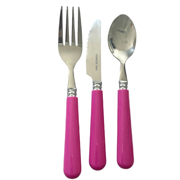 Pottery Barn Kids Hot Pink Melamine Plate - Bowl - 3pc Flatware Set - Picture 6 of 6